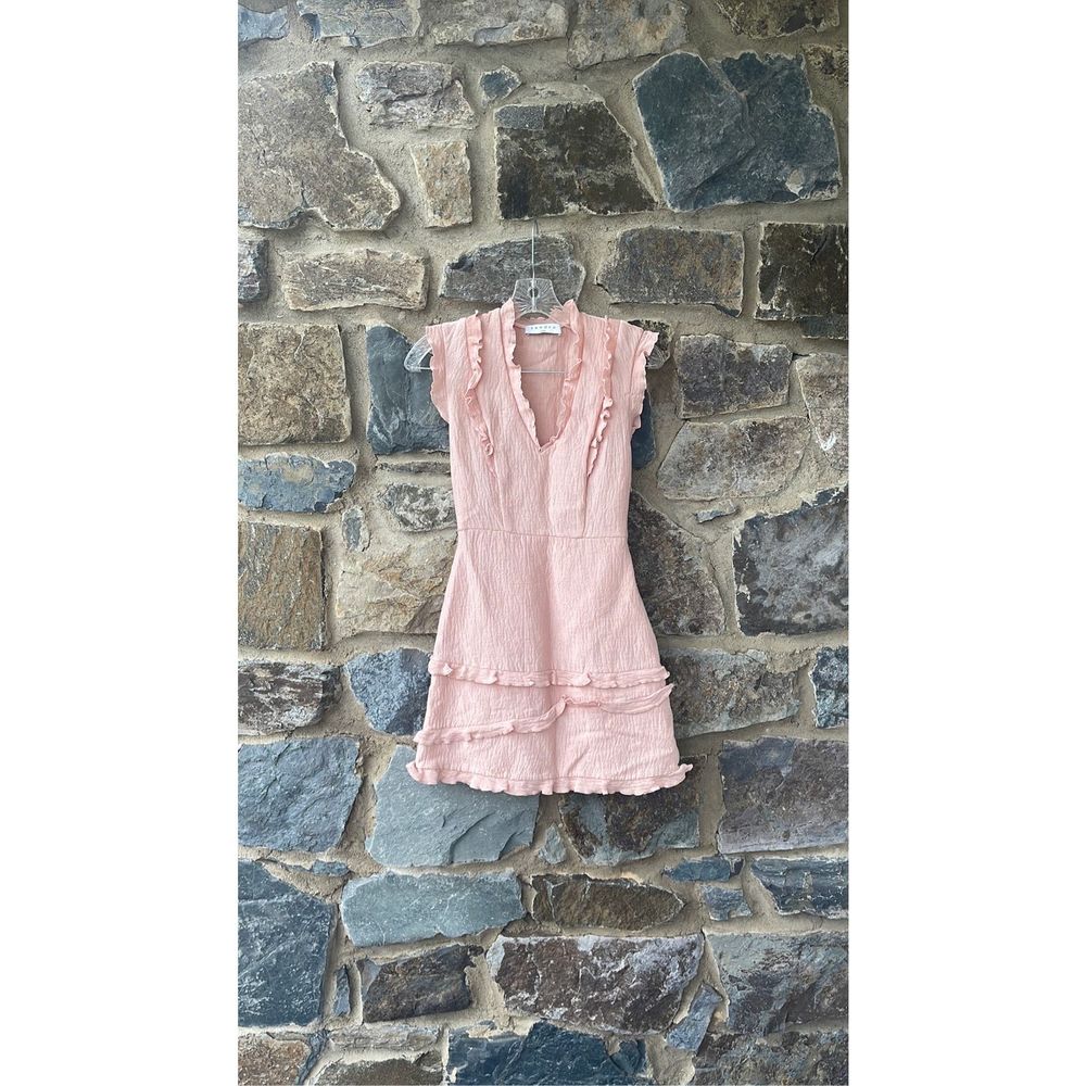 Sandro Paris Womens Pink V Neck A Line Girly Ruffle Mini Dress Size 1
